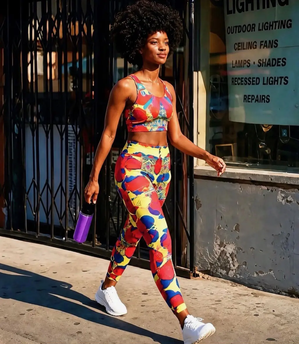 Athlete walking outdoors in colourful ALLEON Activewear