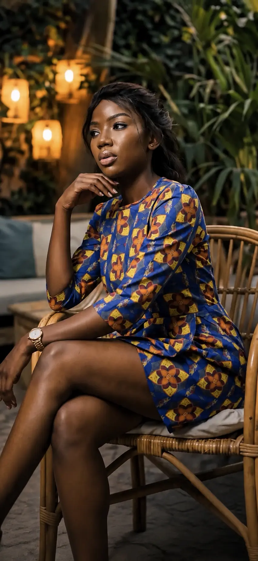 Model wearing an original ALLEON printed dress
