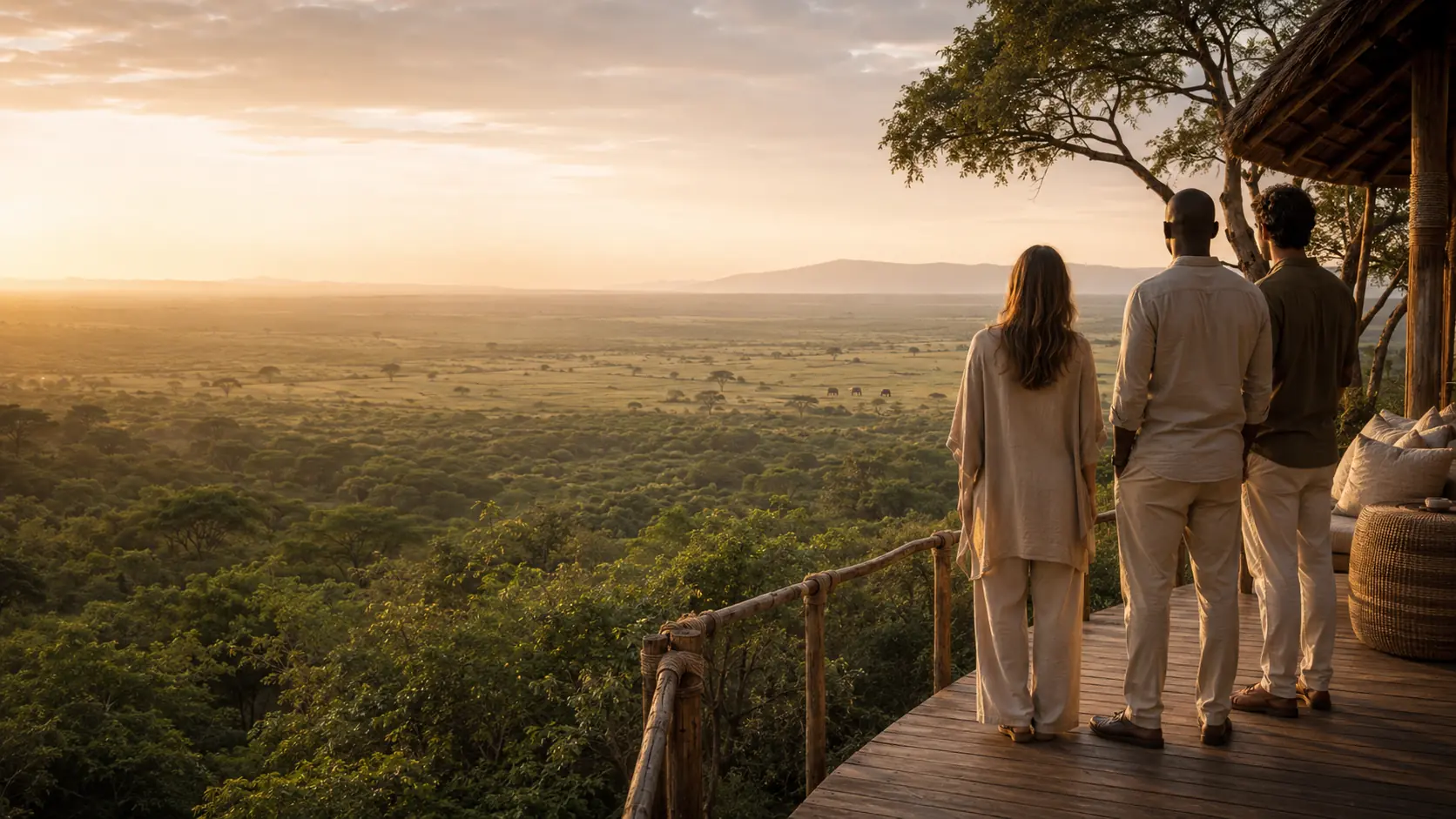Guests looking across a vast Kenyan landscape